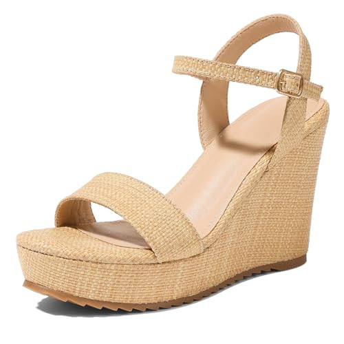 mikarka Women's Espadrille Wedge Sandals: Ankle Strap Platform Open Toe Wedges - Stylish High Heel Dressy Summer Wedges for Women, Inspired by Espadrilles Brown Raffia US Size 8 | Amazon (US)
