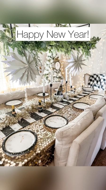 Cheers to 2024 & all the Blessings it has in store! 

I enlisted the help of my oldest daughter to DECK the table for New Years! She grabbed my tote of leftover NYE decor and created this beauty! 🤩 It’s a combo of Christmas decor, Party City finds, and all the gold, black, and white accents we could find! With a few champagne confetti poppers for fun! We’re ready to gather & welcome in the New Year! 

#LTKparties #LTKHoliday #LTKhome