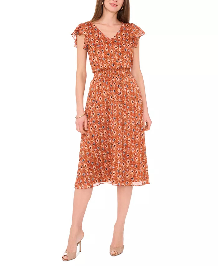 Women's Printed Flutter-Sleeve Midi Dress | Macy's