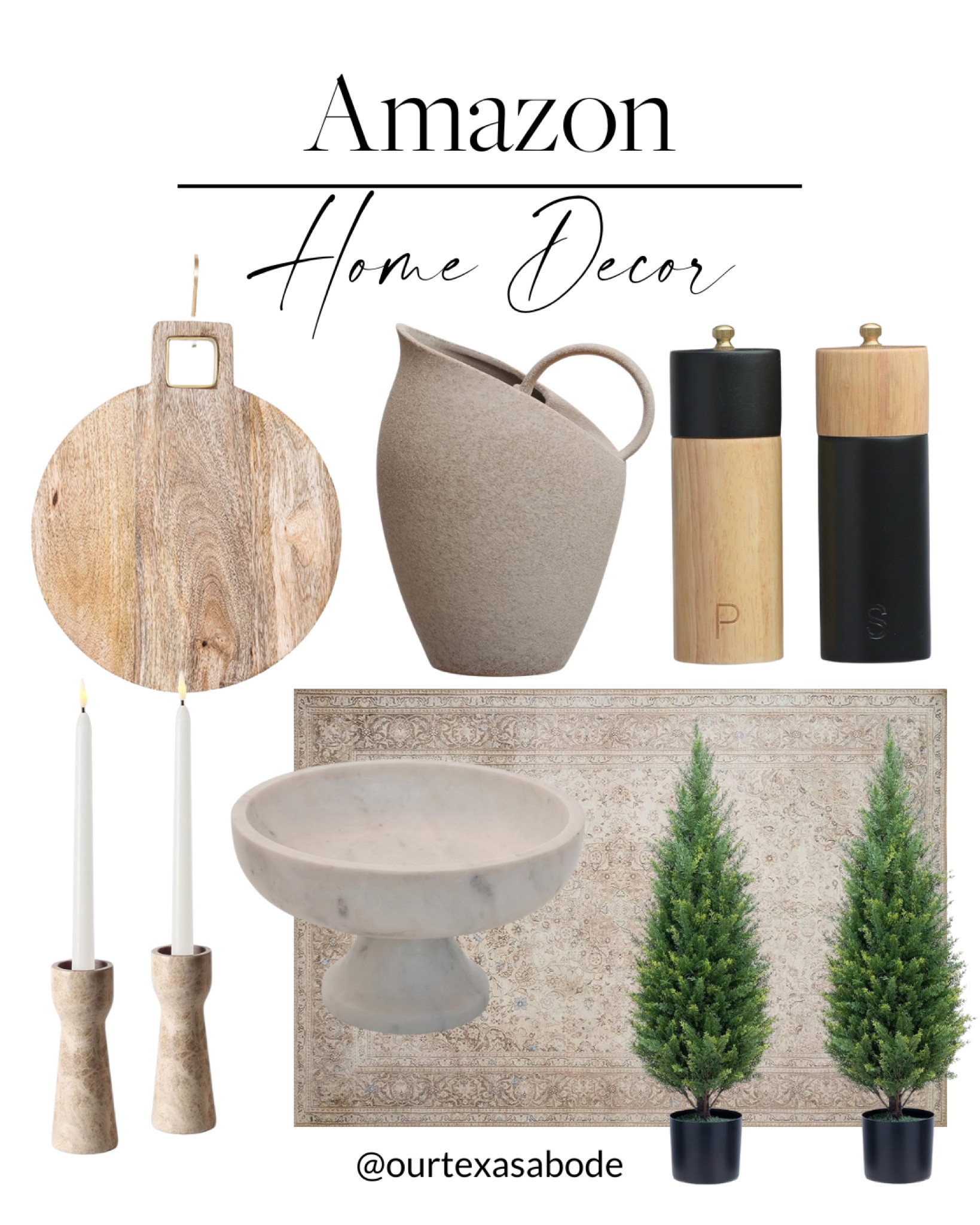 Amazon Home Decor 🙌🏻🙌🏻

Transitional home, modern home, salt and pepper mill, charcuterie board, candle sticks, decor faux tees, rug, decorative bowl,

#LTKFindsUnder100 #LTKStyleTip #LTKHome
