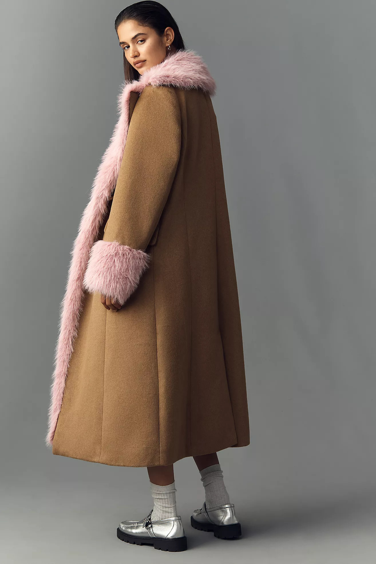 Maeve Faux Fur-Lined Wool Blend Maxi Coat | Anthropologie (US)