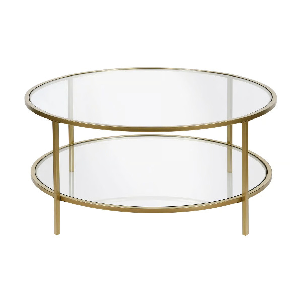 Ceno 36" Glass And Steel Round Coffee Table With Shelf | Wayfair North America