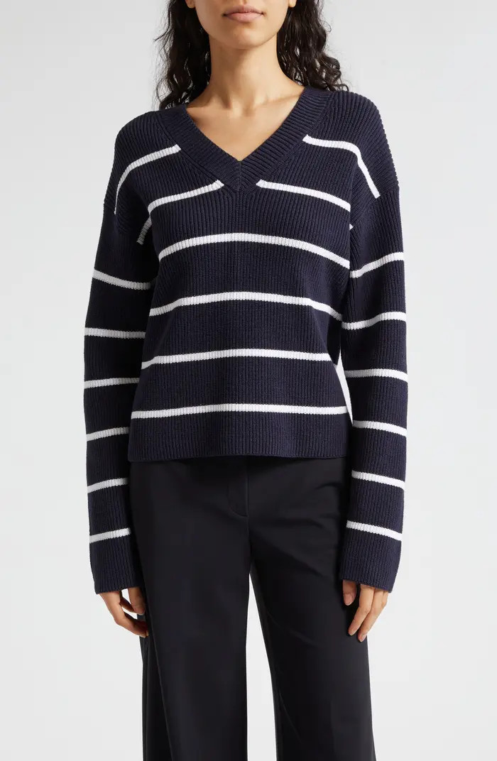 Stripe V-Neck Cotton Blend Sweater | Nordstrom