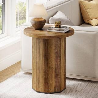 Kerlin 19.6 in. Brown Round Engineered Wood End Table Circle Side Table for Living Room | The Home Depot