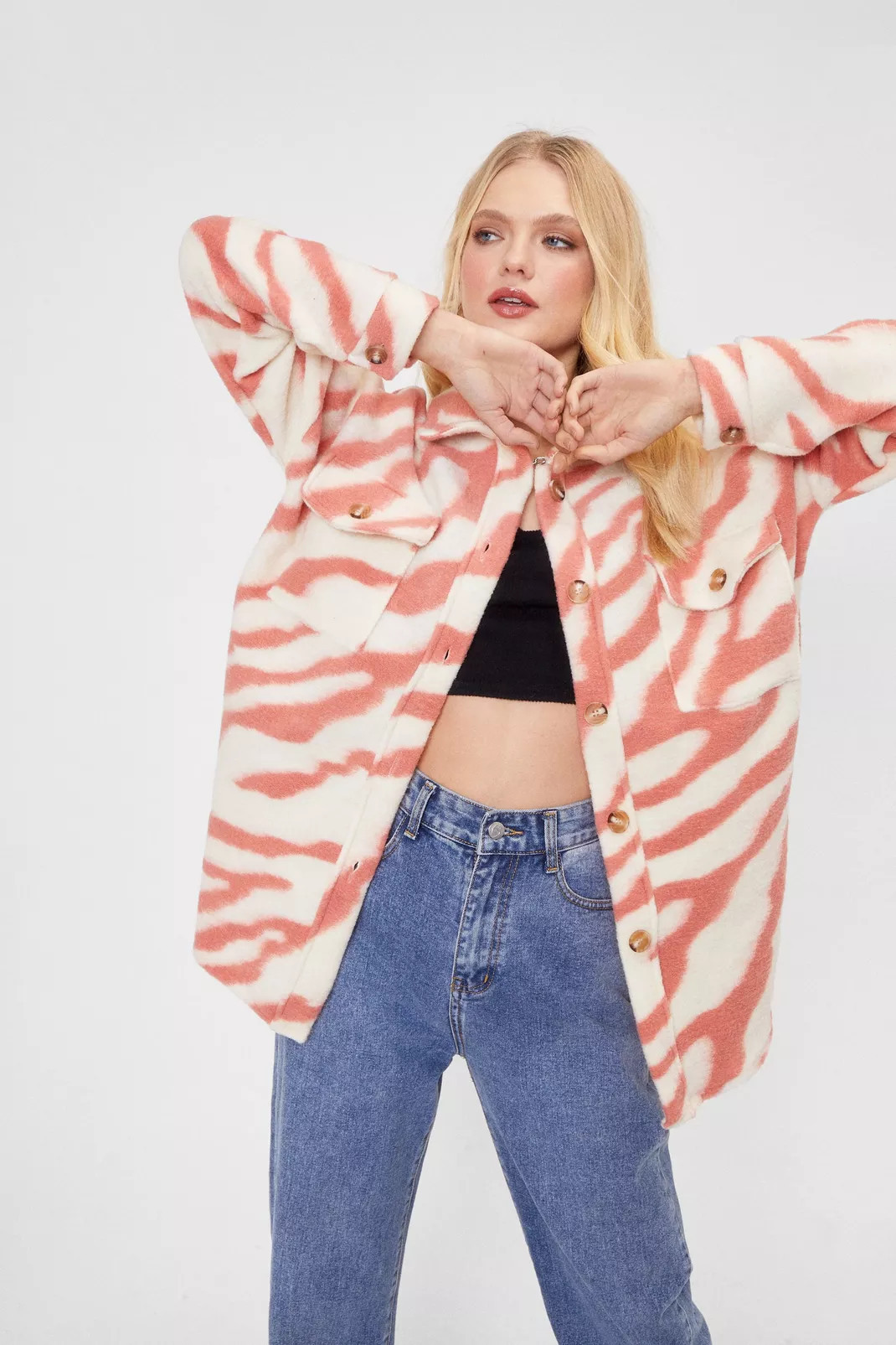 In Your Wildest Dreams Zebra Faux Wool Shirt Jacket | Nasty Gal (US)