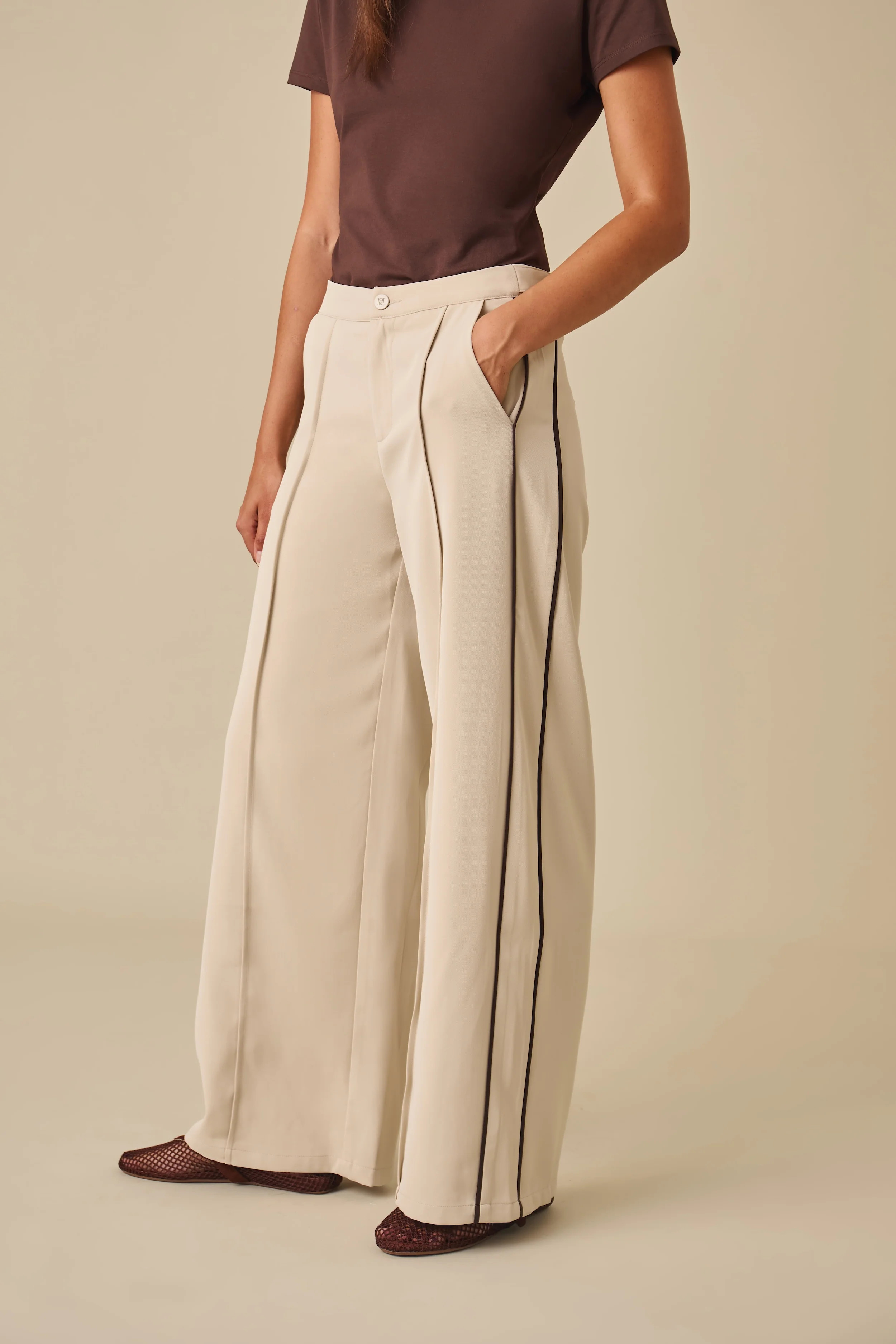 Adjustable Waist Smart Trousers - Stone | Reasn