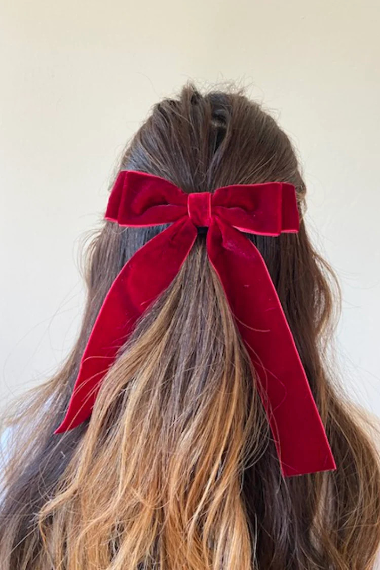 Carol Red Velvet Bow Barrette | Confête