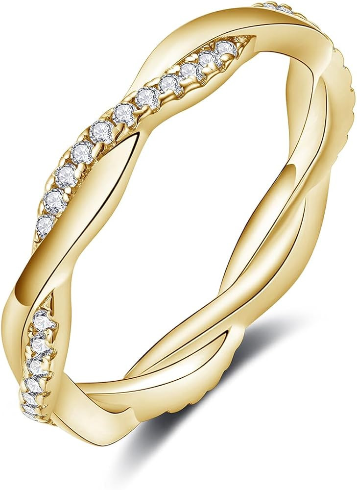IMOLOVE Moissanite Wedding Band Wedding Rings for Women Twisted Rings 925 Sterling Silver Rings w... | Amazon (US)