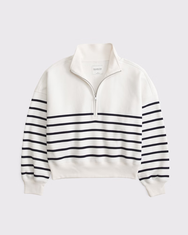 Abercrombie & Fitch Women's Essential Sunday Half-Zip in Cream Stripe - Size XXS | Abercrombie & Fitch (US)