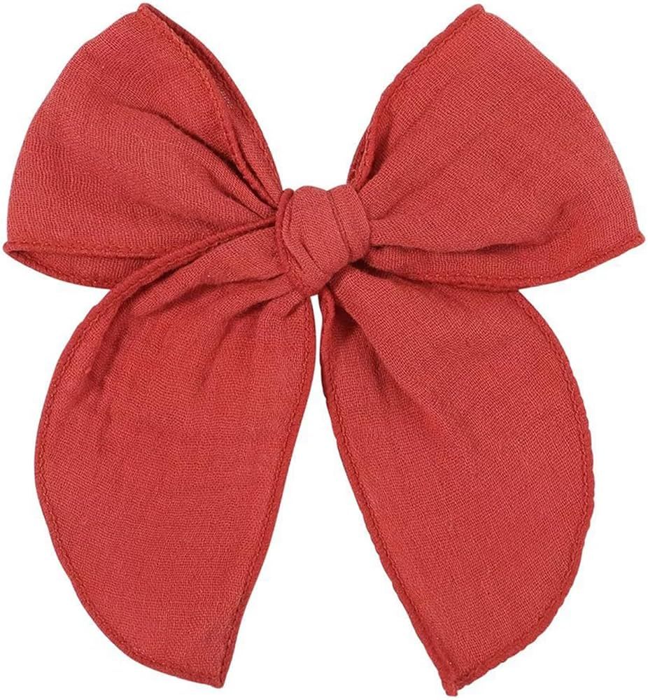 5.5 Inch Red Fable Hair Bow: Handmade Linen Cotton Hair Clip for Girls - 1 PCS | Amazon (US)