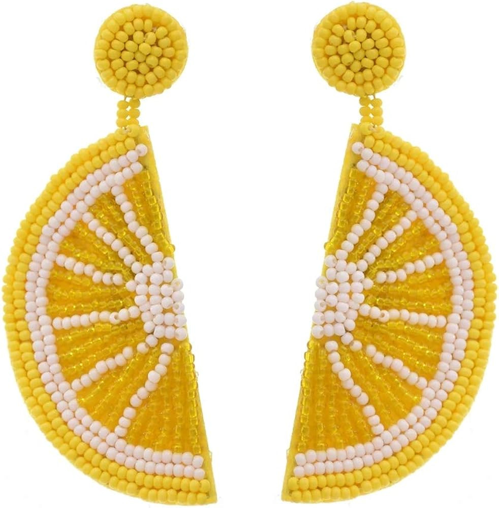 idealway Statement Dangle Fruit Earrings - Fashion Cute Pineapple Orange Watermelon Cherry Beaded... | Amazon (US)