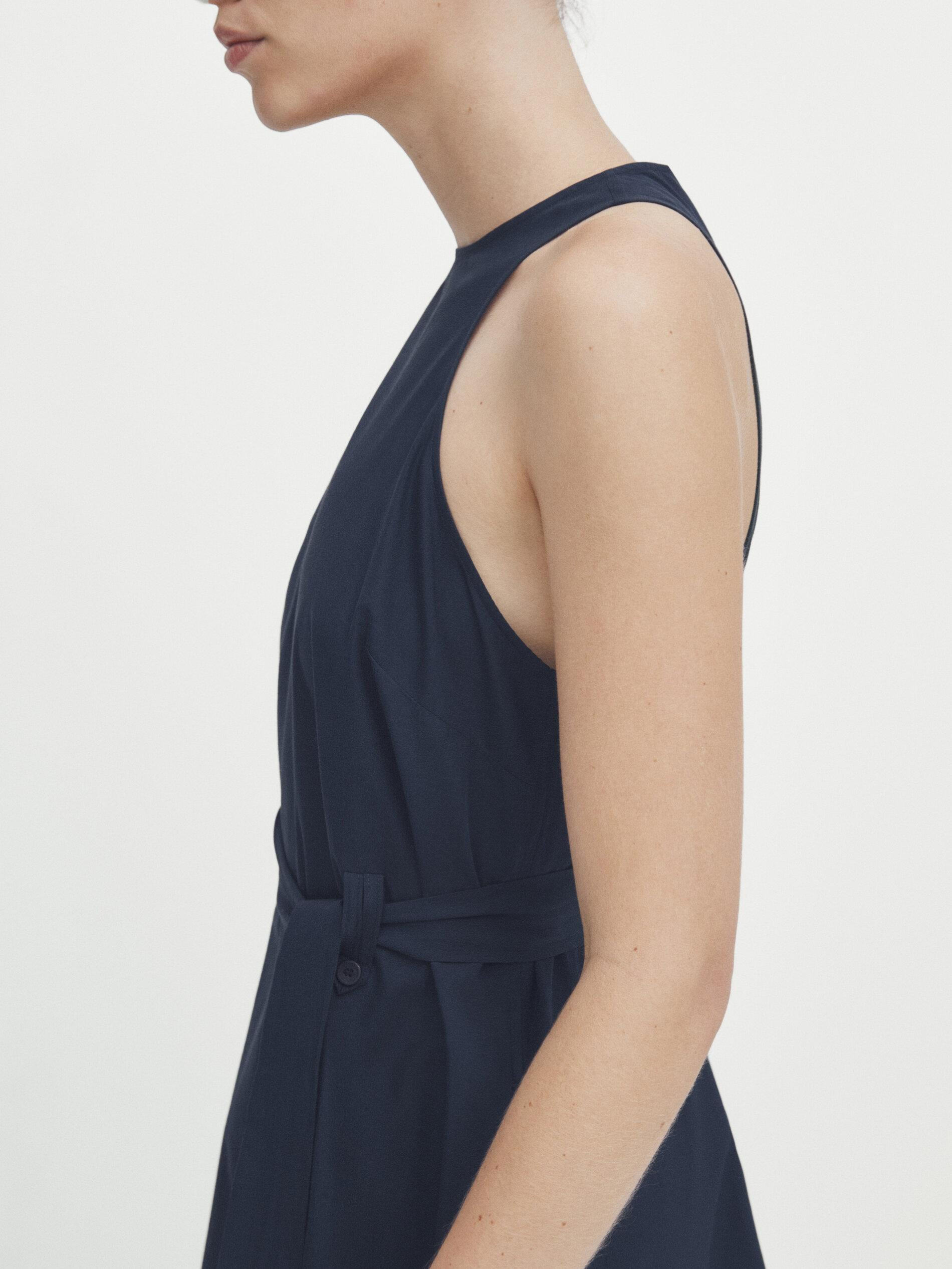 Poplin midi dress with belt | Massimo Dutti US