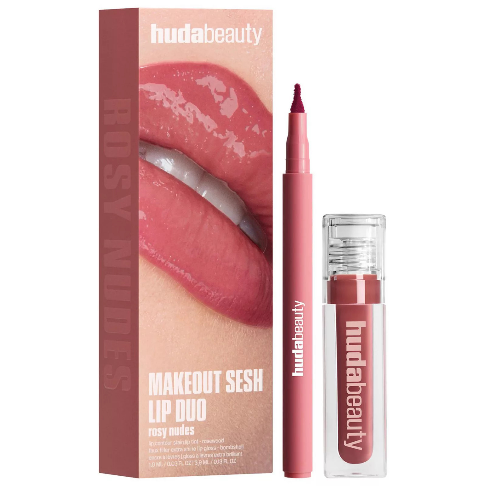 HUDA BEAUTY Make Out Sesh Lip Stain and Lip Gloss Duos, Rosy Bombshell | Kohl's