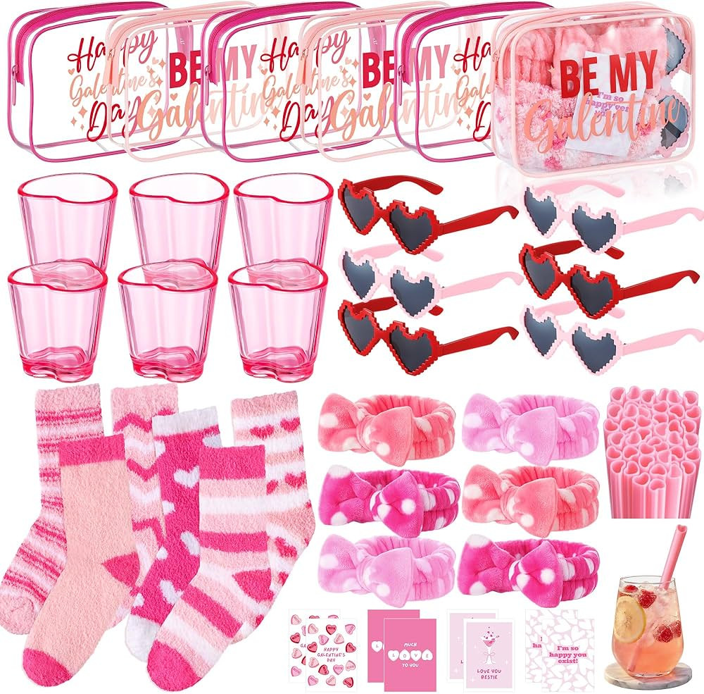 Cutecrop 88 Pcs/6 Sets Happy Galentine's Day Gifts Set for Best Friend Includes Heart Socks Pink ... | Amazon (US)