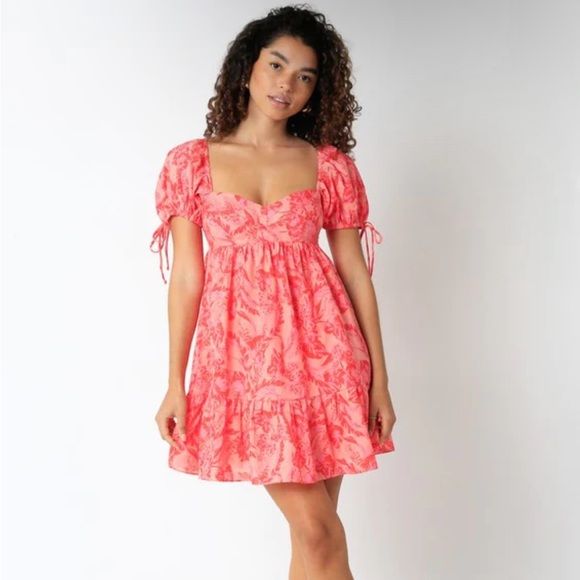 Jessie Pink and Orange Floral Babydoll Mini Dress | Poshmark