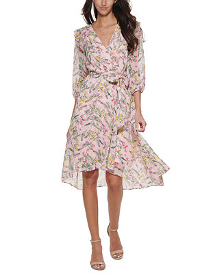 Tommy Hilfiger Printed Balloon-Sleeve Faux-Wrap Dress & Reviews - Dresses - Women - Macy's | Macys (US)