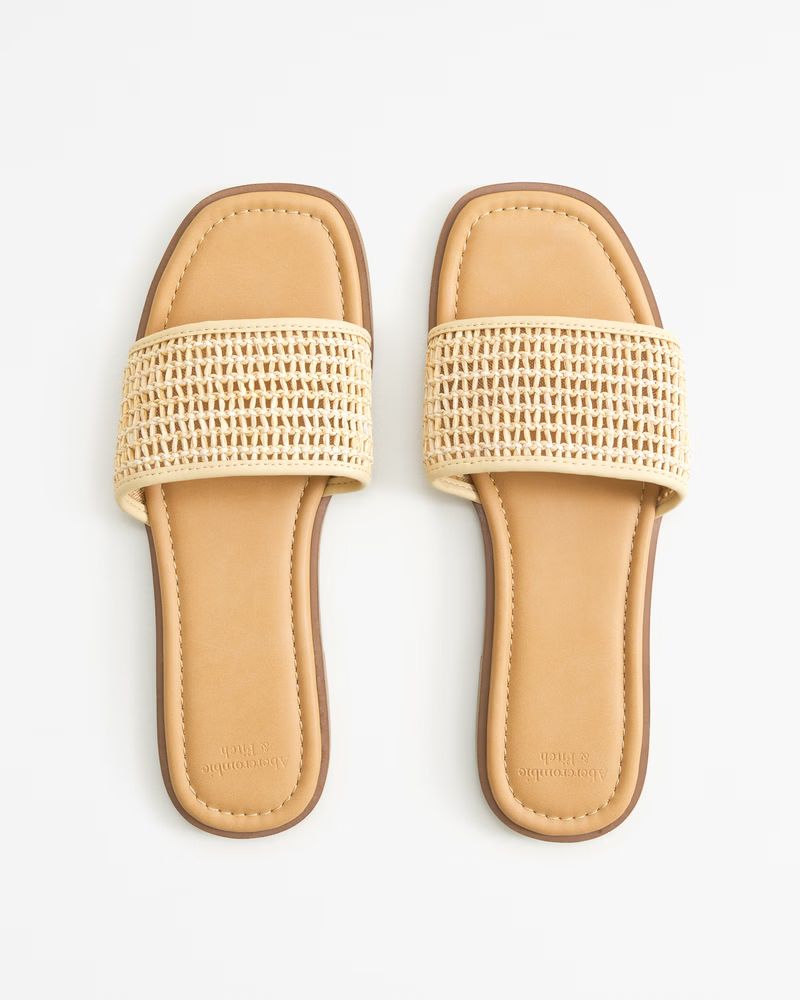 Women's Straw Flat Slide Sandals | Women's New Arrivals | Abercrombie.com | Abercrombie & Fitch (US)