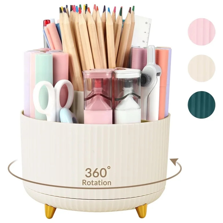 360 Rotating Plastic Desk Pen Organizer with 5 Slots, Dual-Purpose Art Supply Pencil Cup for Offi... | Walmart (US)