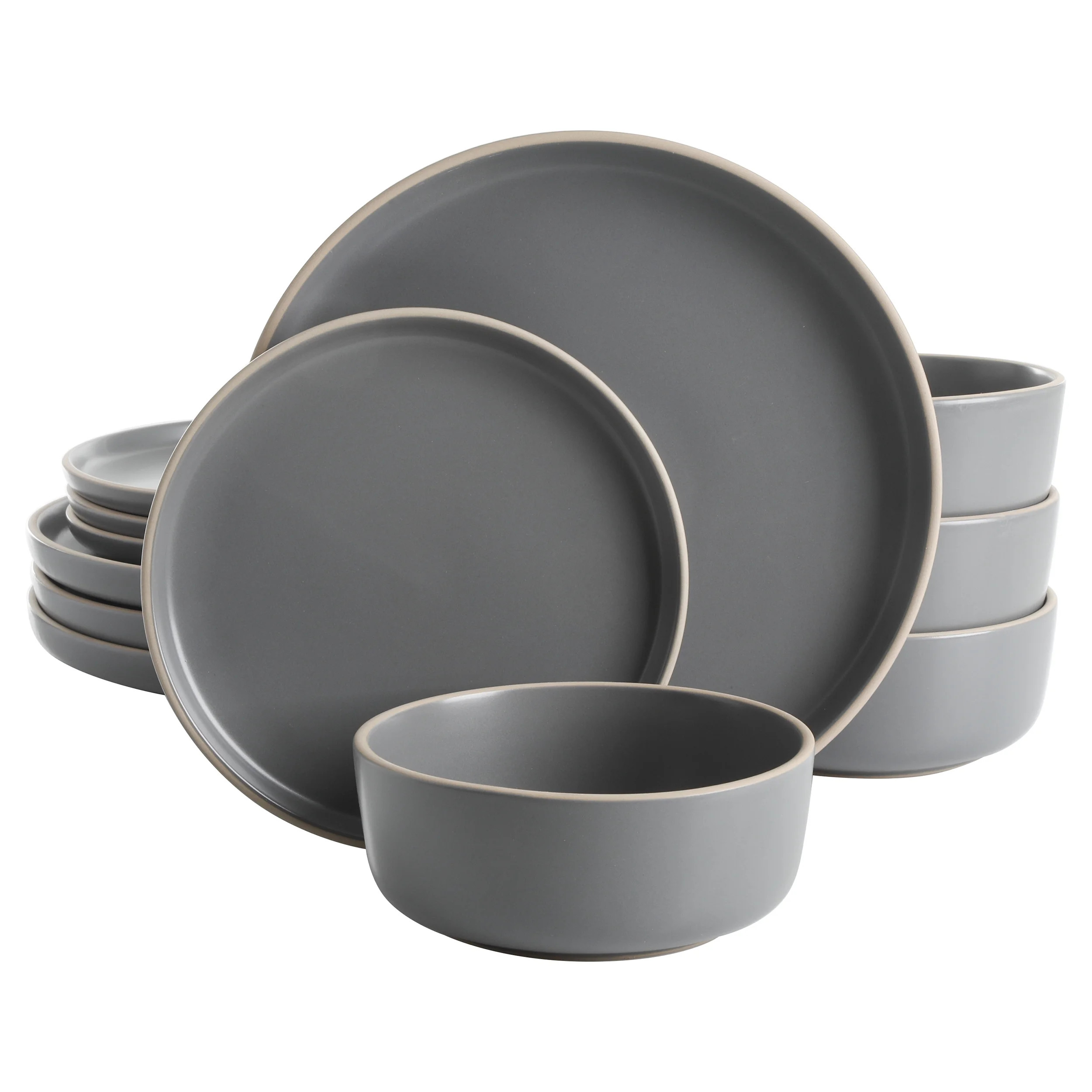 Gibson Home Everyday Essential Cool Gray Dinnerware Set, 12-Piece Set | Walmart (US)