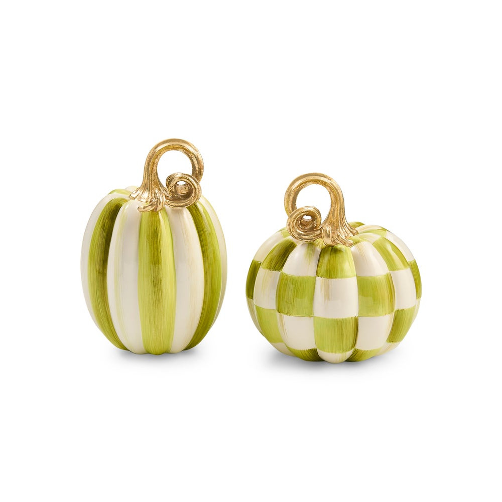 Moss Check and Stripe Petite Pumpkins, Set of 2 | MacKenzie-Childs