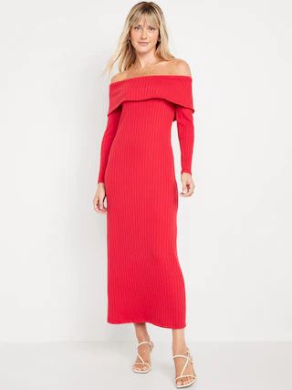 Off-Shoulder Rib-Knit Maxi Dress for Women | Old Navy (US)
