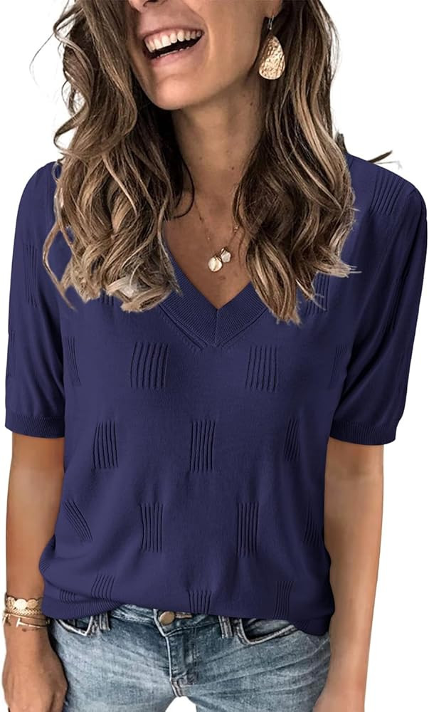 Arach&Cloz Womens Sweaters Soft Fall 2024 Fashion Versatile Dressy Blouse Short Sleeve Knit Light... | Amazon (US)