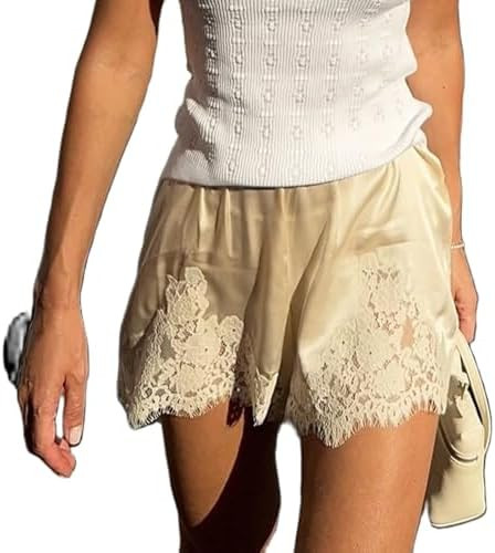 Amiblvowa Women Satin Silk Lace Shorts Low Rise Micro Mini Shorts Coquette Lounge Half Slip Pj Bo... | Amazon (US)