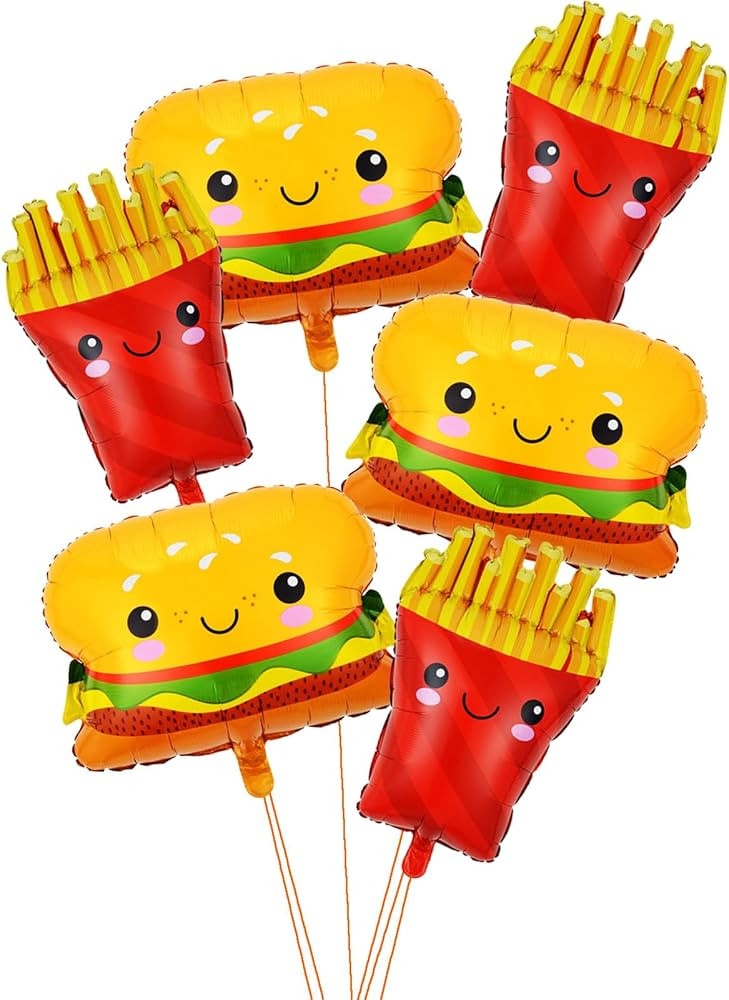 6 Pcs Hamburger Balloons French Fries Balloons Food Themed Foil Aluminum Balloon for Baby Shower ... | Amazon (US)