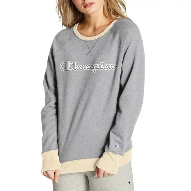 Champion Women's Powerblend Fleece Boyfriend Crew Neck Sweatshirt -Applique | Walmart (US)