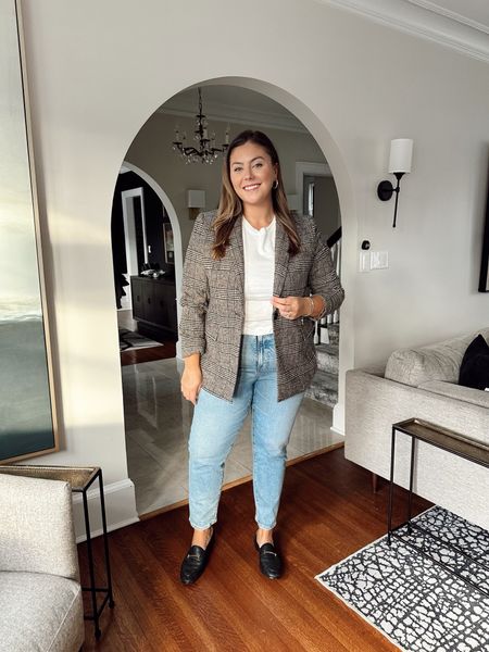 4 ways to style a blazer. Perfect and versatile work outfit that can be worn with jeans, trousers, or faux leather leggings for an elevated look. Wearing size XXL in blazer. 

#LTKmidsize #LTKstyletip #LTKworkwear