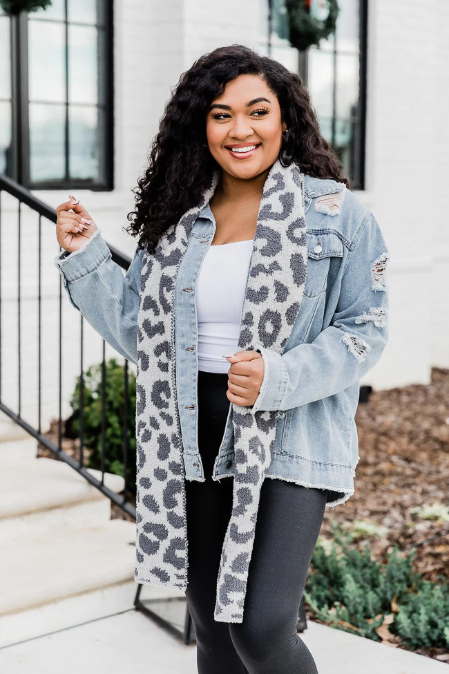 Wrapped Around Your Finger Grey Leopard Print Scarf | Pink Lily