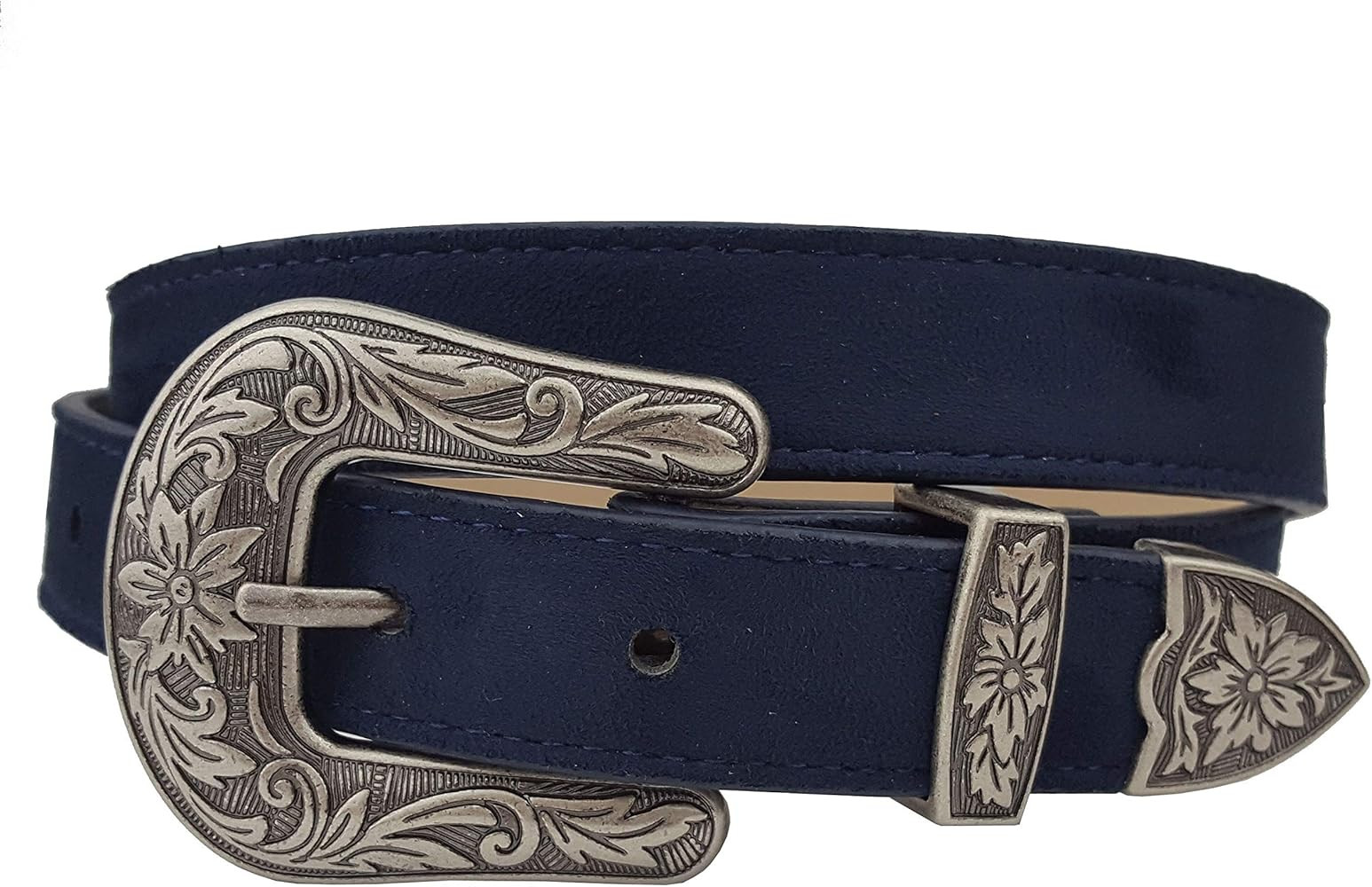 1" Women's Western Belt in Vegan Suede with Brass Floral Engrave Hardware | Amazon (US)