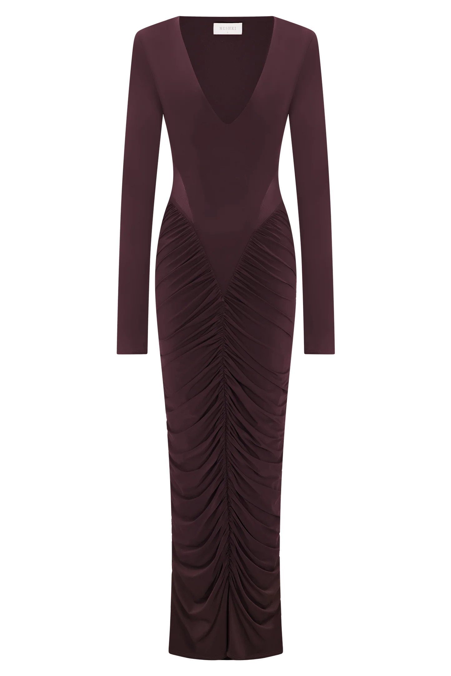 Slinky Long Sleeve Maxi Dress - Burgundy | MESHKI US