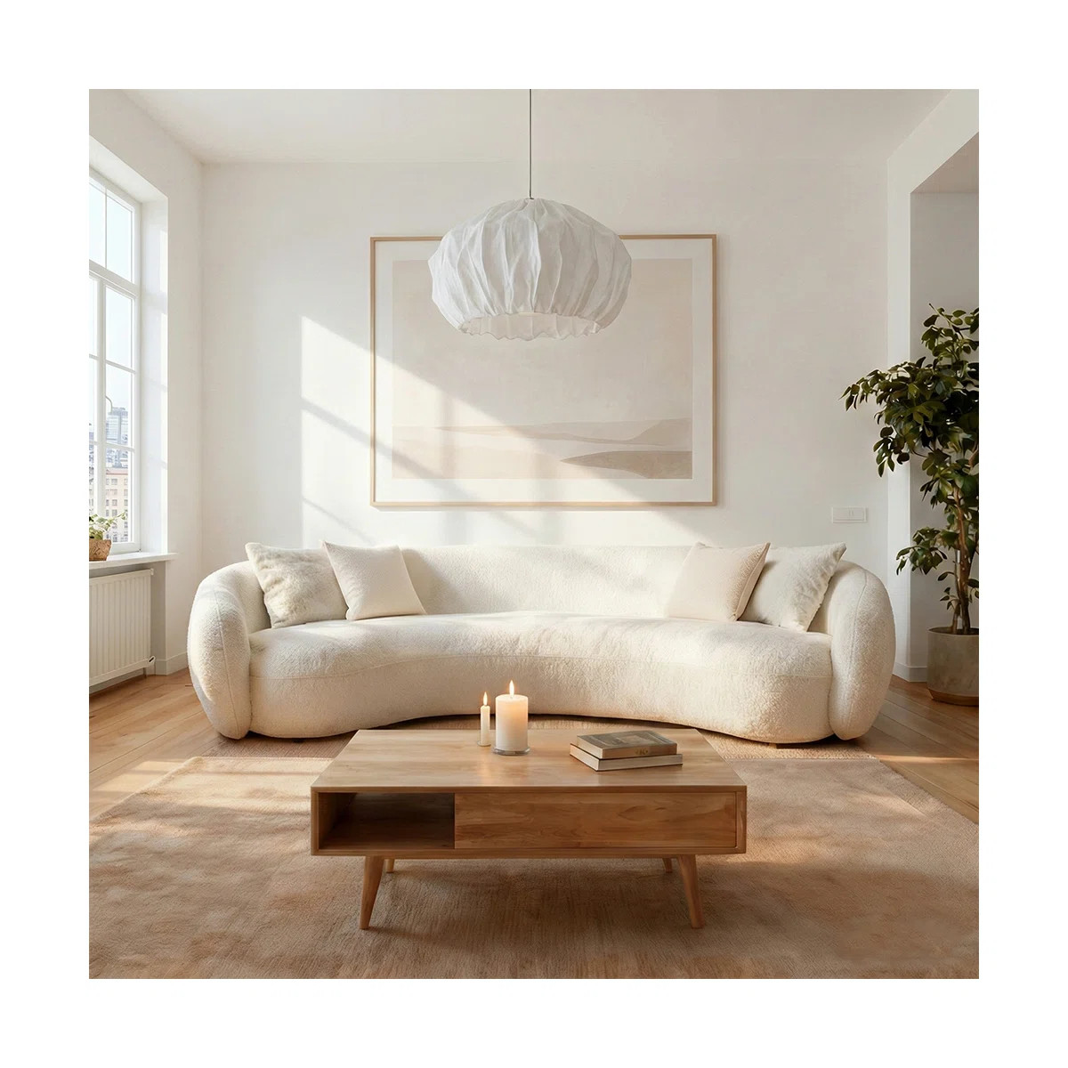 101.3"Boucle Curved Half - Moon 5 - Seater Sofa, Modern Leisure Couch For Living Room Gatherings ... | Wayfair North America