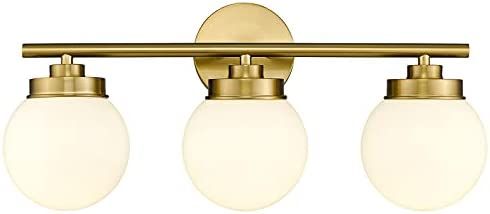 Gold Bathroom Light Fixtures, LMS 3 Light Globe Bathroom Vanity Lights with White Glass Shade, LMS-0 | Amazon (US)