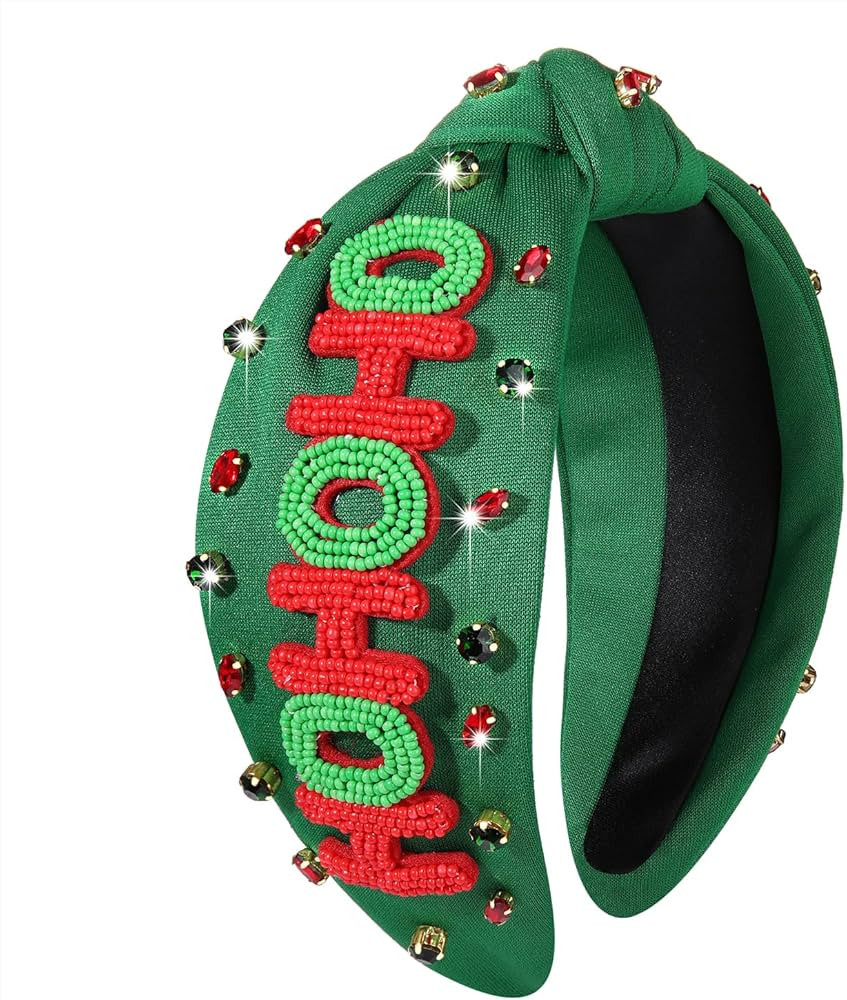 Christmas Headband for Women Red Green Rhinestone Crystal Jeweled Knotted Christmas Headband Acce... | Amazon (US)