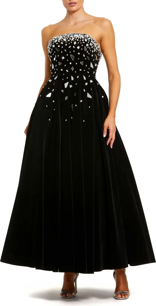 Embellished Velvet Strapless A Line Ankle Dress | Nordstrom