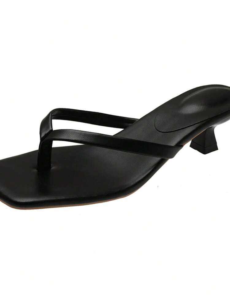 Women's Thong Sandals With Stiletto Heels, 2025 Summer New Arrival Fashionable Square Toe Mule Slides | SHEIN
