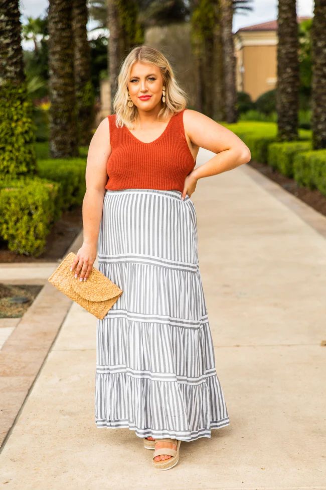 Explore The Sea Blue Striped Tiered Maxi Skirt | The Pink Lily Boutique