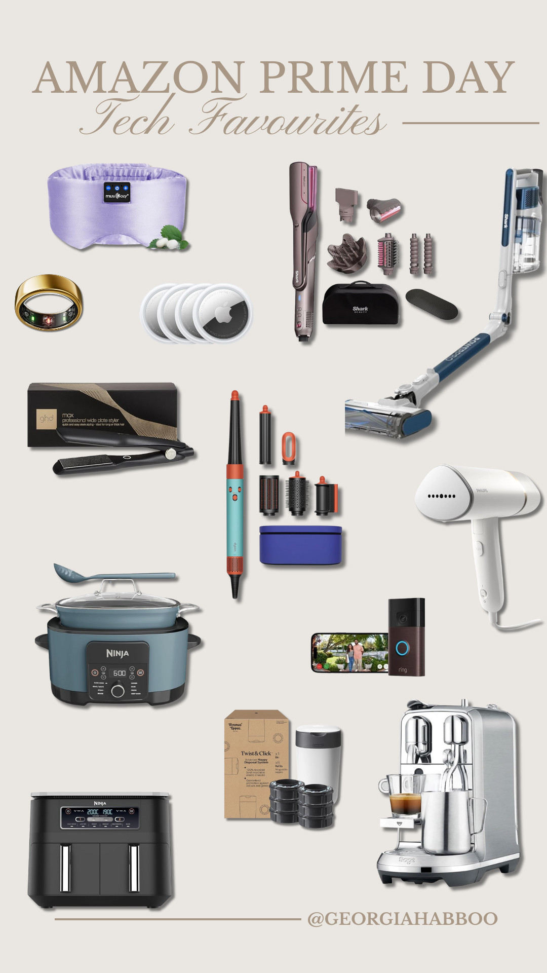 Amazon home tech, Musicozy sleep mask, Ninja air fryer, Shark vacuum, GHD hair straightener, Dyson Airwrap, Apple AirTag, Oura ring, Ring video doorbell, Nespresso coffee machine, Tommee Tippee bin 

 #LTKxAmazon #LTKuk #LTKsale