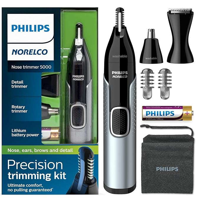 Philips Norelco Nose Trimmer 5000, For Nose, Ears, Eyebrows, Black and Silver, NT5600/42 | Amazon (US)