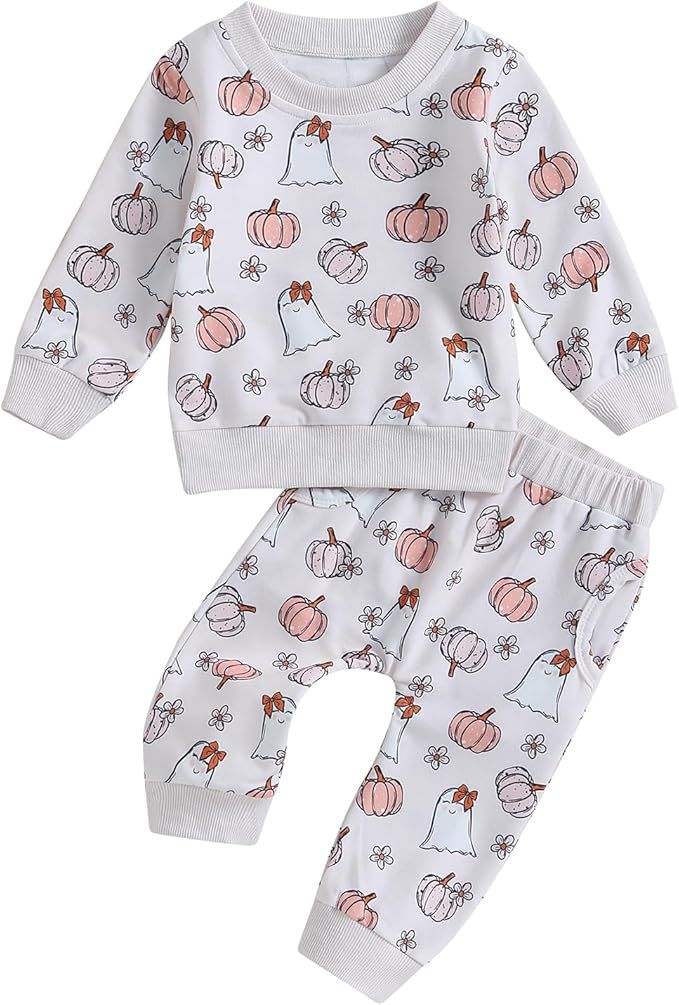 Meiweileya Baby Girl Fall Clothes Floral Cute Pumpkin Sweatshirt Long Pants Set Halloween Outfit ... | Amazon (US)