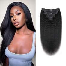 Kinky Straight Clip In Hair Extensions Human Hair Brazilian Virgin Kinky Straight Clip Ins Human Hair Extensions Double Weft For Women Natural Black P | SHEIN