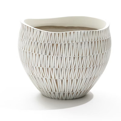 LuxenHome White with Gold V-Pattern Polyresin 10-Inch Round Planter | Target