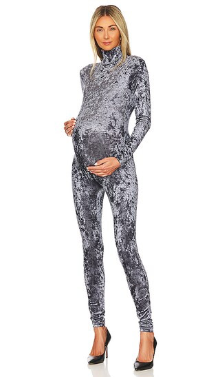 BUMPSUIT The Penelope Gun Metal Velvet Jumpsuit in Grey. - size XS (also in M, S) | Revolve Clothing (Global)