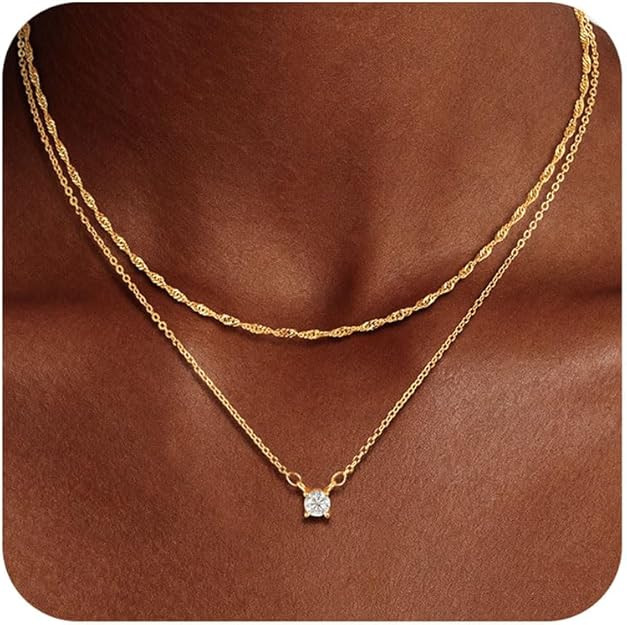 Layered Gold Necklace for Women Trendy 14K Gold Plated Heart CZ Pendant Layered Gold Necklaces Se... | Amazon (US)