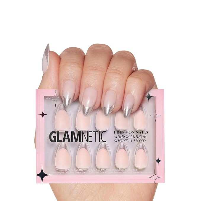 Glamnetic Press On Nails - Mirror Mirror | Trendy Short Almond Nails with Metallic Chrome Silver ... | Amazon (US)
