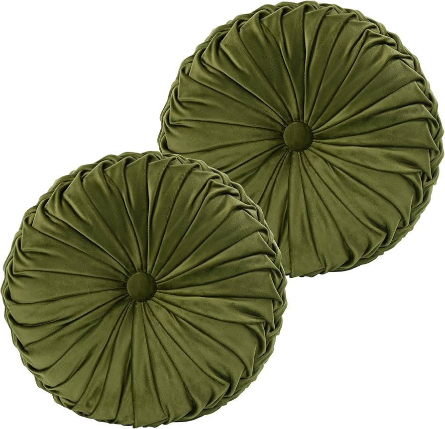 HIG Set of 2 Decorative Round Pleated Throw Pillows, Classy Accent Pumpkin Throw Pillows with Cen... | Amazon (US)