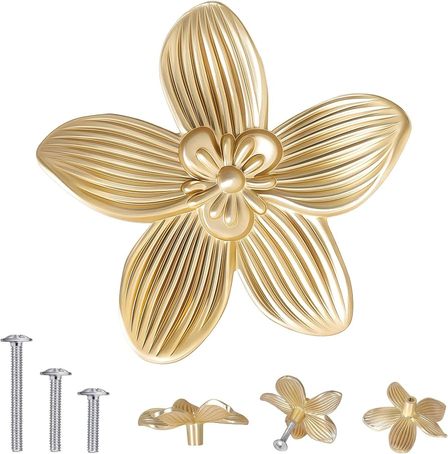 CEYMIO 8 Pack 2.4 Inch Brushed Gold Flower Cabinet Knobs, Vintage Floral Drawer Pulls – Decorat... | Amazon (US)