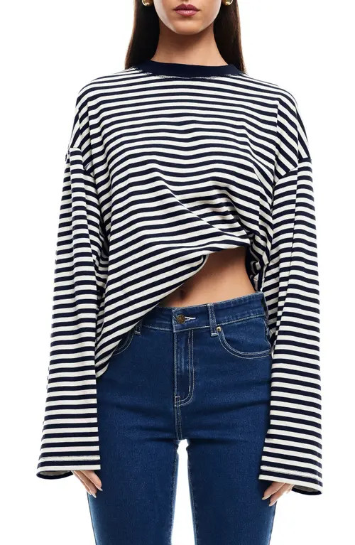 LIONESS Bloom Stripe Top in Navy Stripe at Nordstrom, Size X-Large | Nordstrom